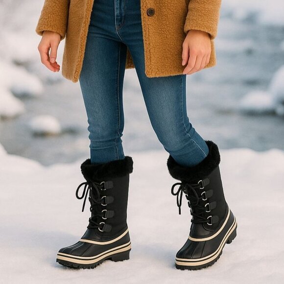 JBU 7 Boots Snowy Stormgate Women Tall Faux Fur Waterproof Duck Outdoor Boots - Picture 1 of 16